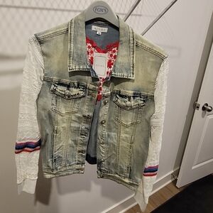 Adore Light Blue Denim Jacket with White Lace Sleeves